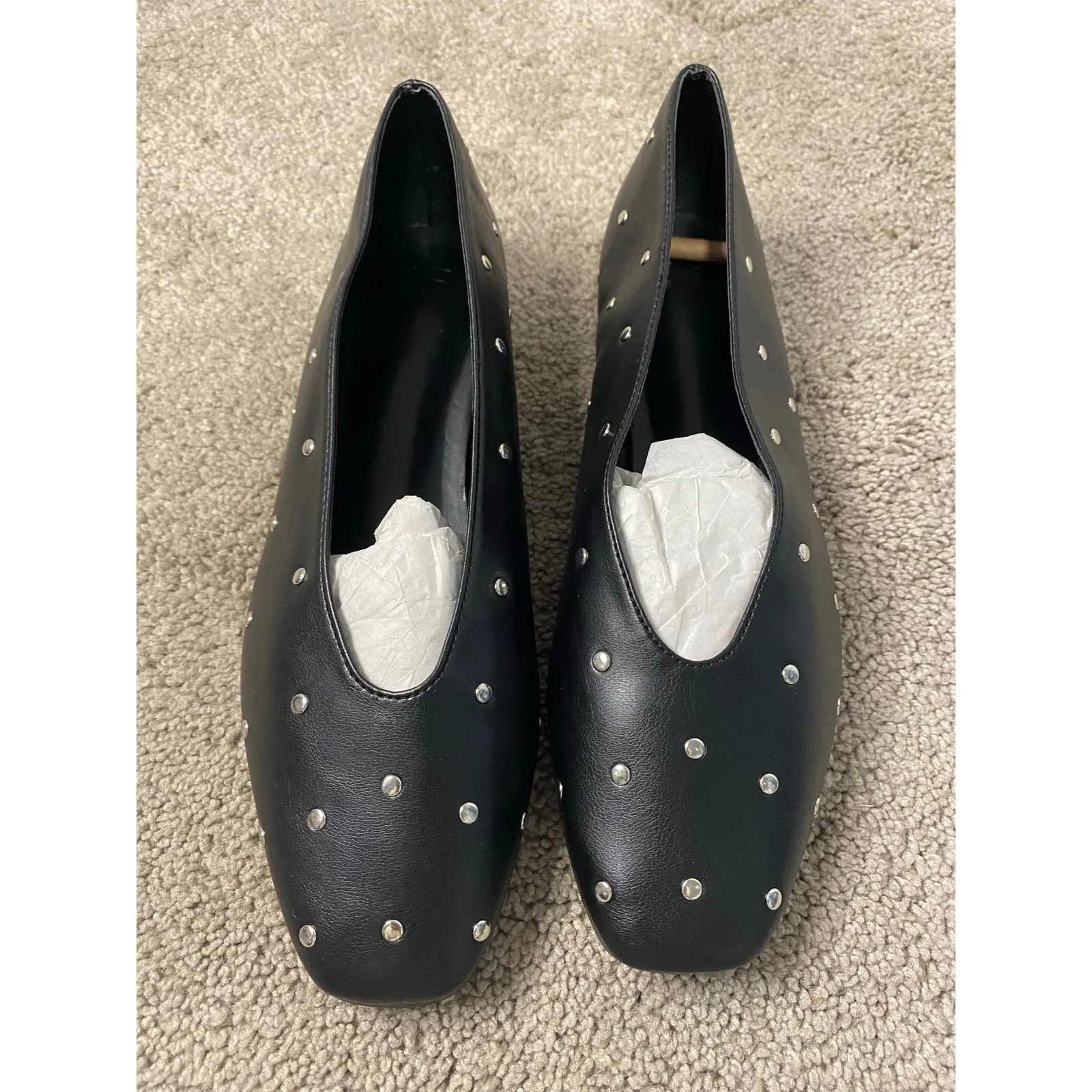 New Justfab Faux Leather Ballet Flats with Silver Studs, Black Size 8.5 - Image 2
