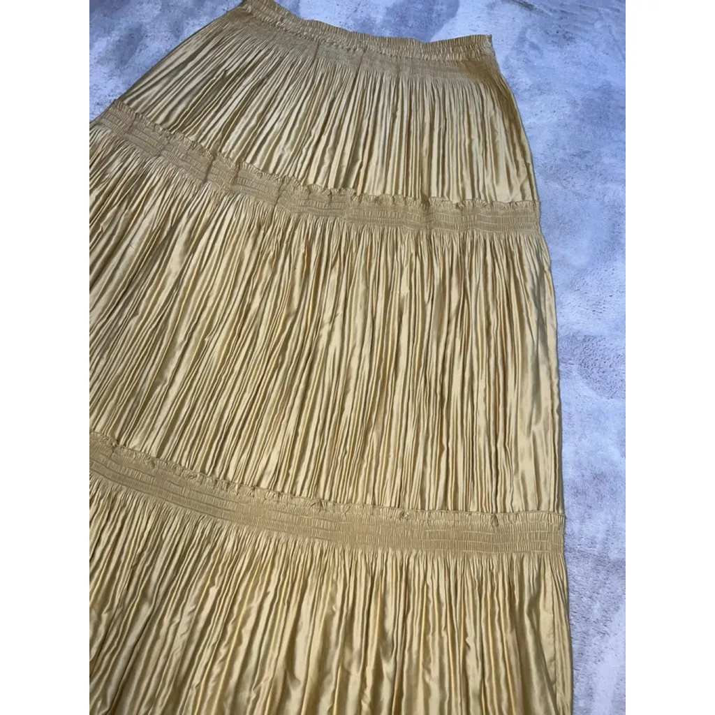 Women's Soft Surroundings Gold Tiered Button-Front Maxi Skirt M - Image 8