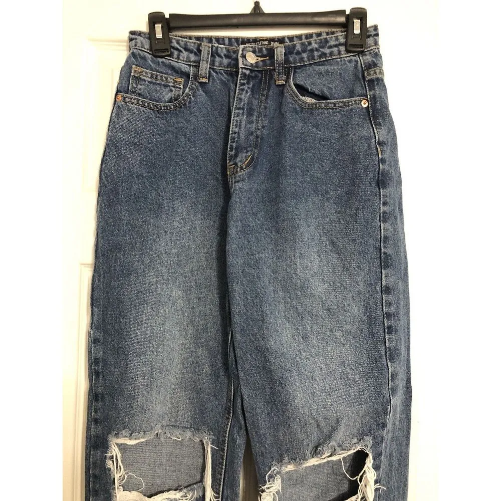 Prettylittlething High‎ Rise Denim Mom Jeans Womens Size 4 Distressed Ripped - Image 2