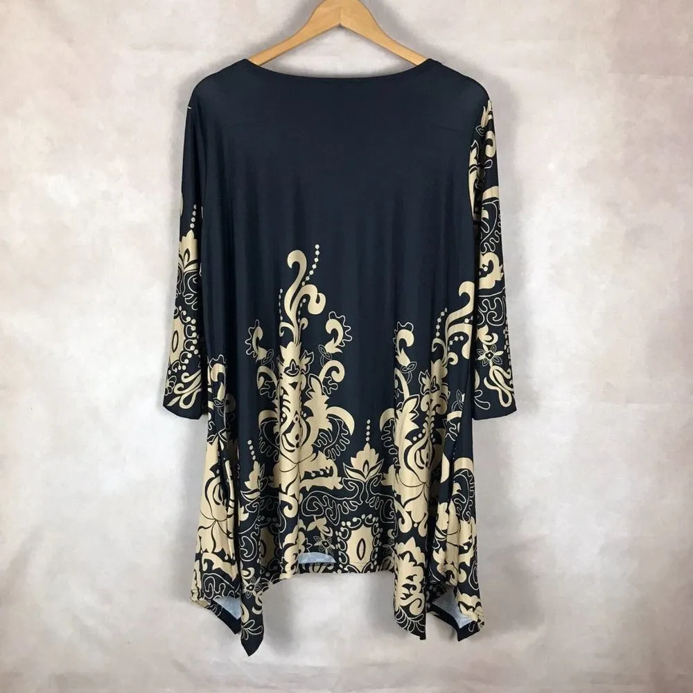 WHITE MARK 3/4 Sleeve Asymmetrical Black Printed Tunic NWT 1XL Size 1X - Image 8