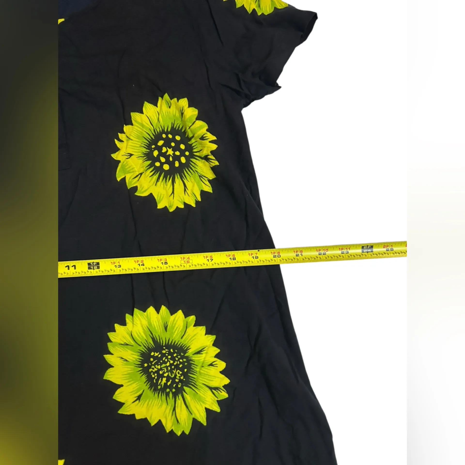 Vintage Dee Dee's Black & Chartreuse Sunflower Print Dress – 100% Rayon - Image 6