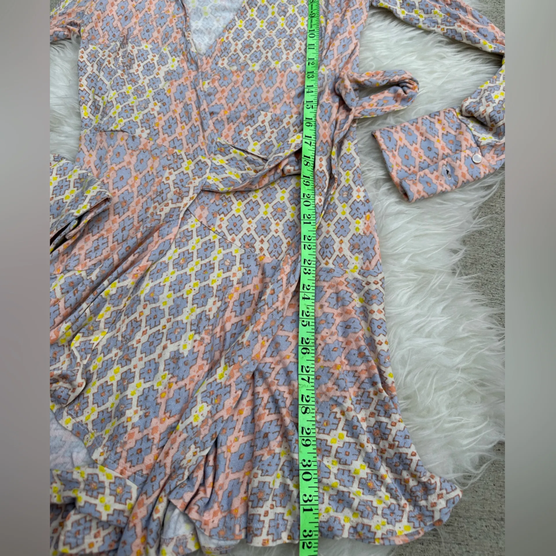 Free People Rhetta Long Sleeve Wrap Dress Womens  Pink Collared Geometric - Image 6