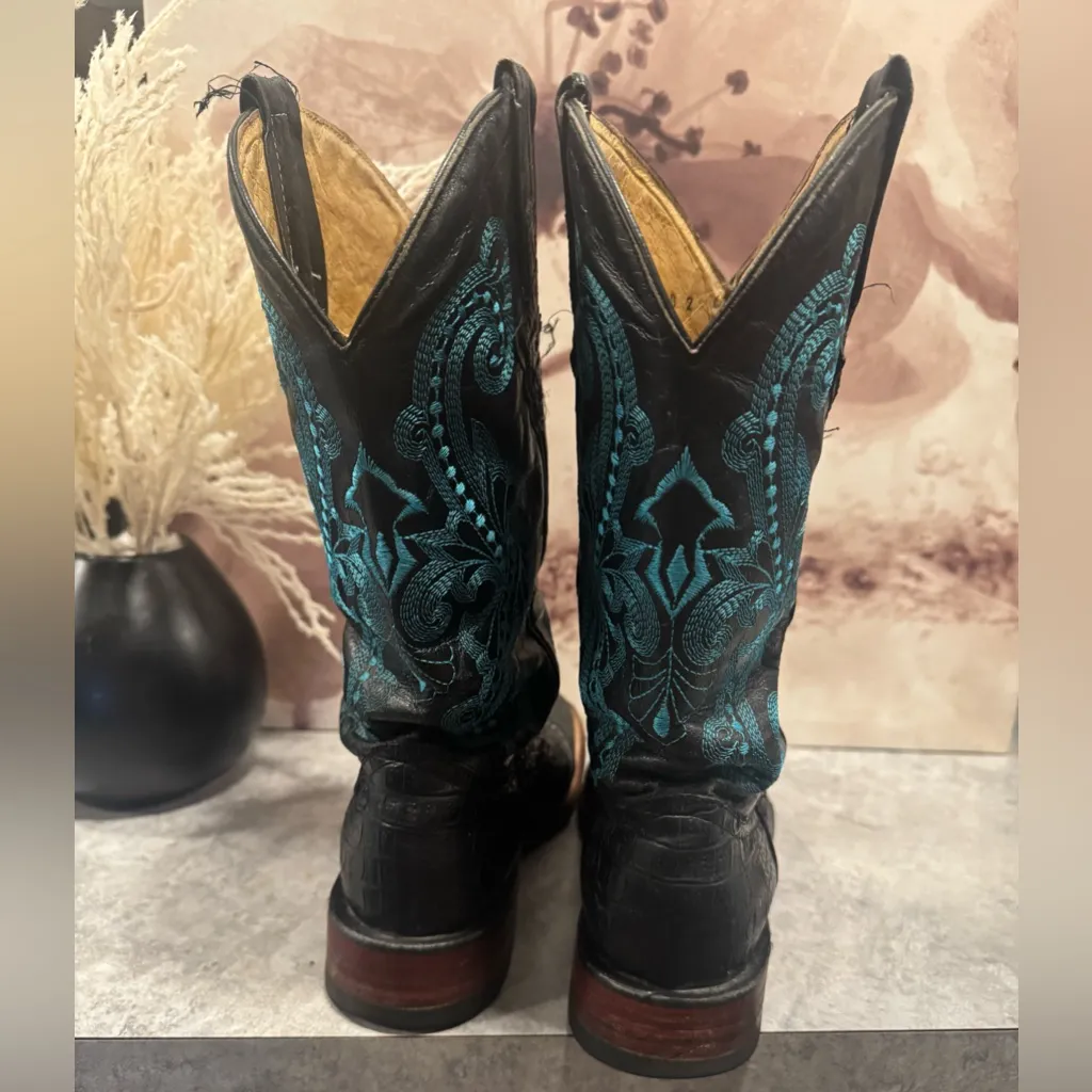 Ferrini Ladies Size 10 Black Blue Caiman Cross Cowgirl Crocodile Boots - Image 5