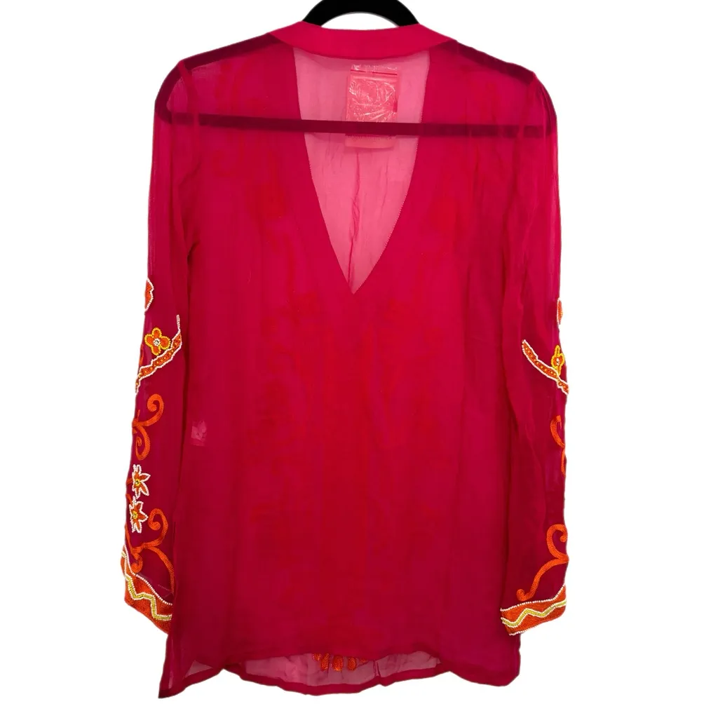 New Boston Proper Resort Embroidered Sheer Tunic Top Womens Sz XXS MSRP $129 - Image 4
