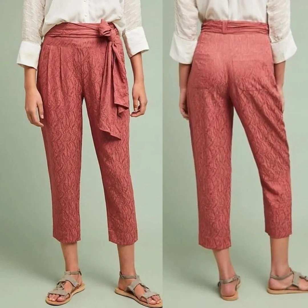 NEW Anthropologie ETT:TWA Rose Jacquard Aubade Tie Waist Pants Tapered Cropped 8 - Image 3