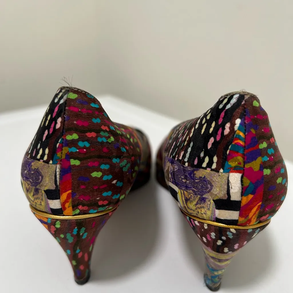 Sesto Meucci Artsy Silk Heels Brown Green Multi Size 8 N Narrow - Image 4