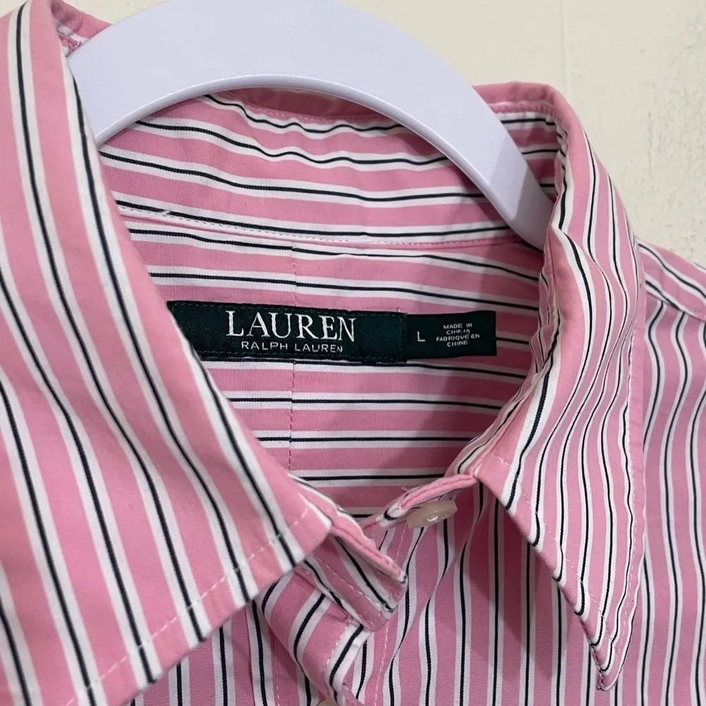 Lauren Ralph Lauren Pink Striped Collared Button Up Shirt ~ Stretch ~ Size L Size L - Image 4