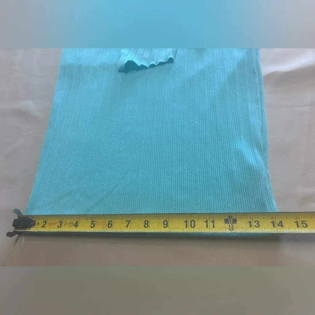 Women Ribbed Long Skirt Aqua Teal Green Size XL Lined Tied Waist Accent Bodycon - Image 8