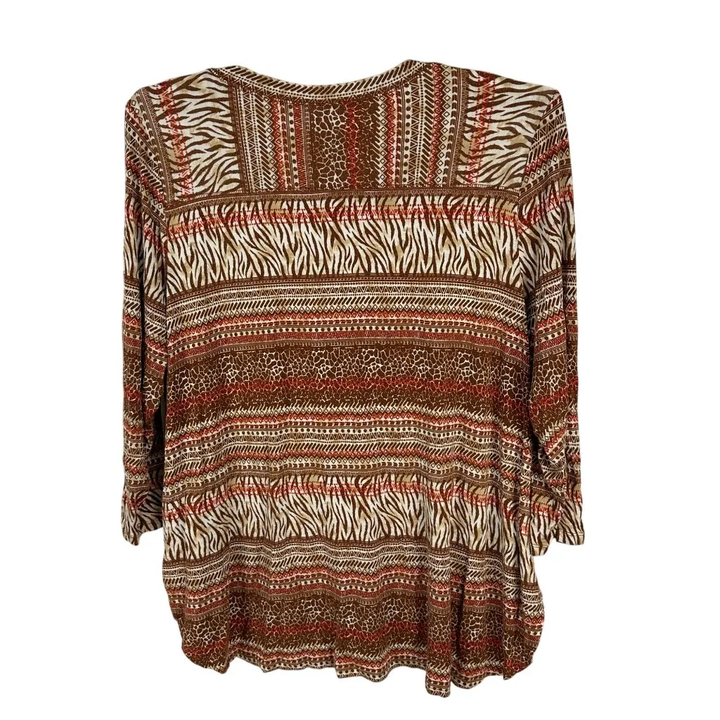 Cato Womens Plus 18/20W Brown Print 3/4 Sleeve Stretch Blouse Rayon/Spandex - Image 2