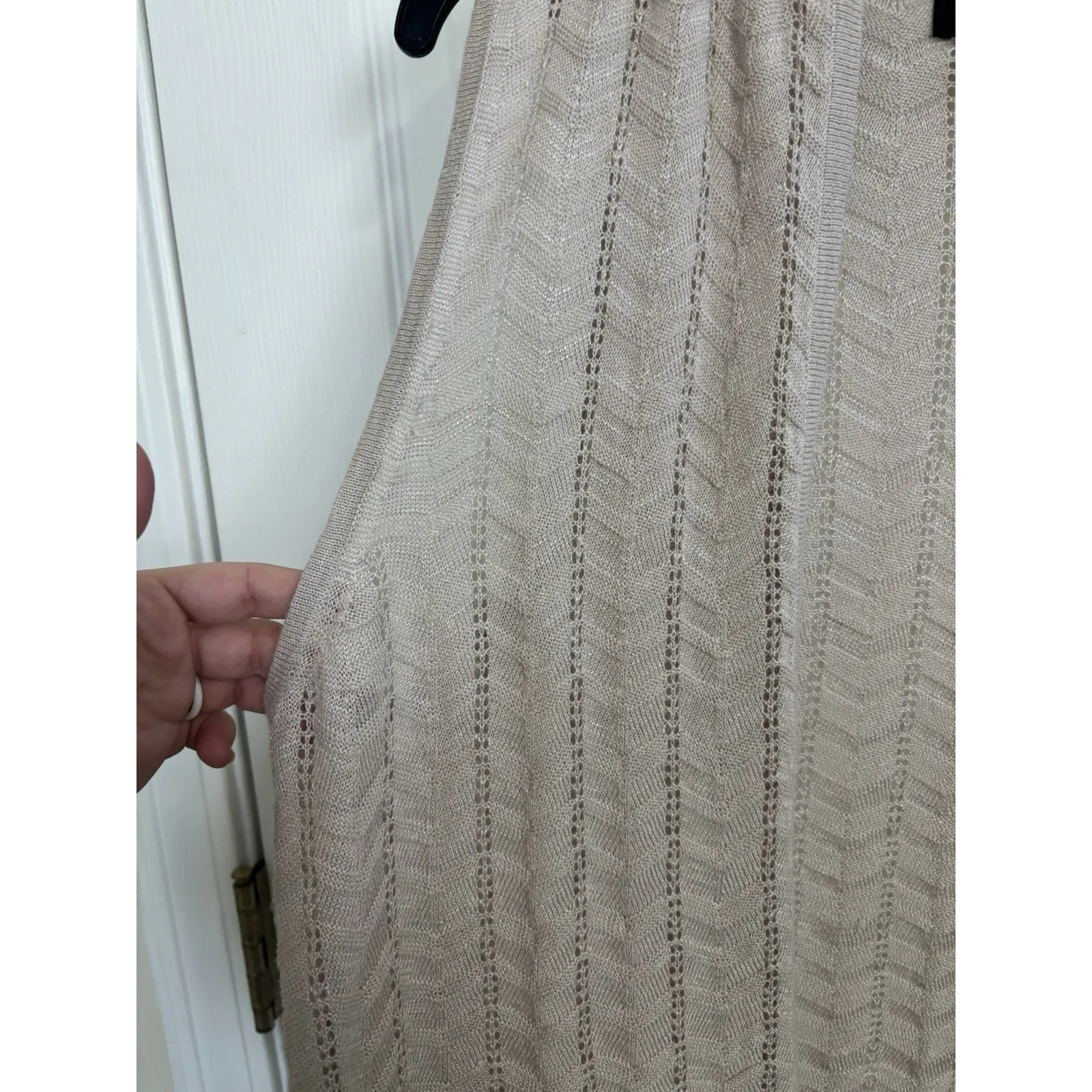 August Silk Beige Ramie Blend Long Line Open Front Vest Size Medium Boho - Image 5