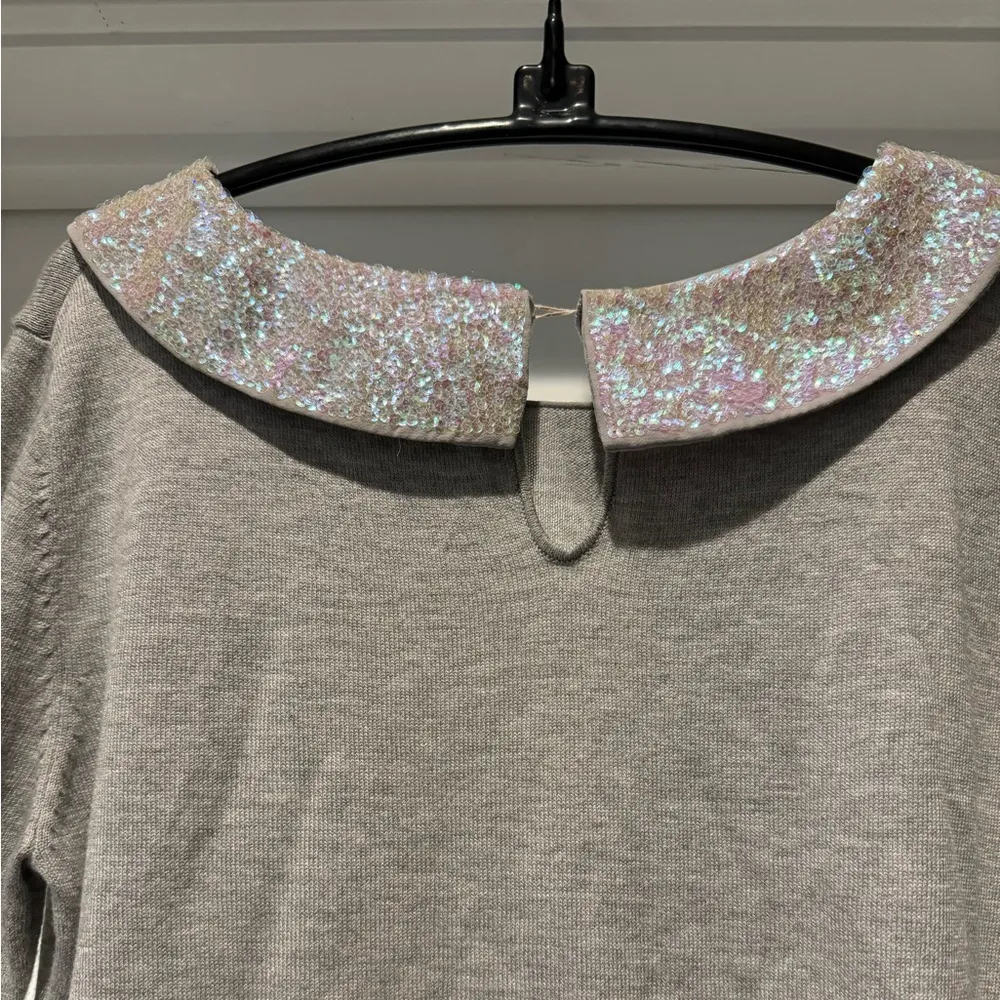 H&M Gray Sweater with Sparkly Sequin Collar Women’s M Holiday Party Top - Image 5