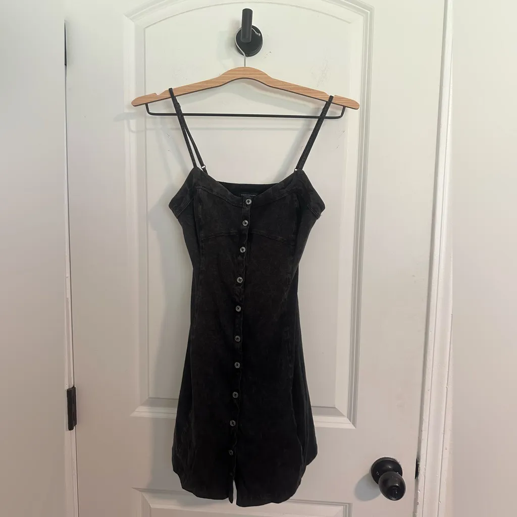 American Eagle Black Button-Down Babydoll Mini Dress Y2K style Sz XS Empire - Image 2