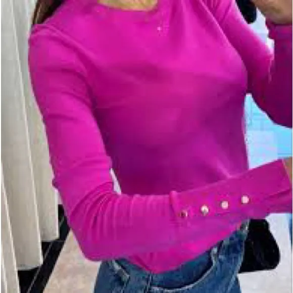 Zara Fuchsia Long Sleeve Blouse size Small preppy casual winter sweater - Image 2