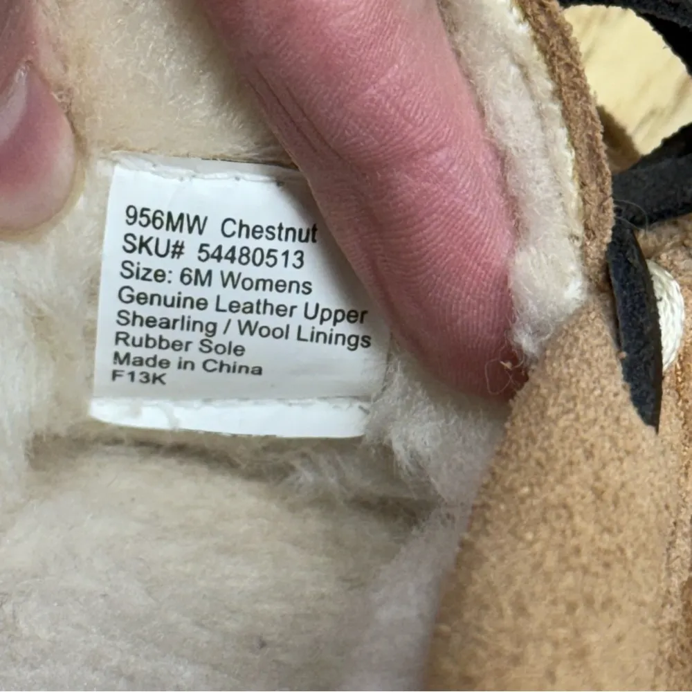 Great Northwest Slippers Womens 6 Leather Suede Shearling Moccasin Chestnut NWOT - Image 11