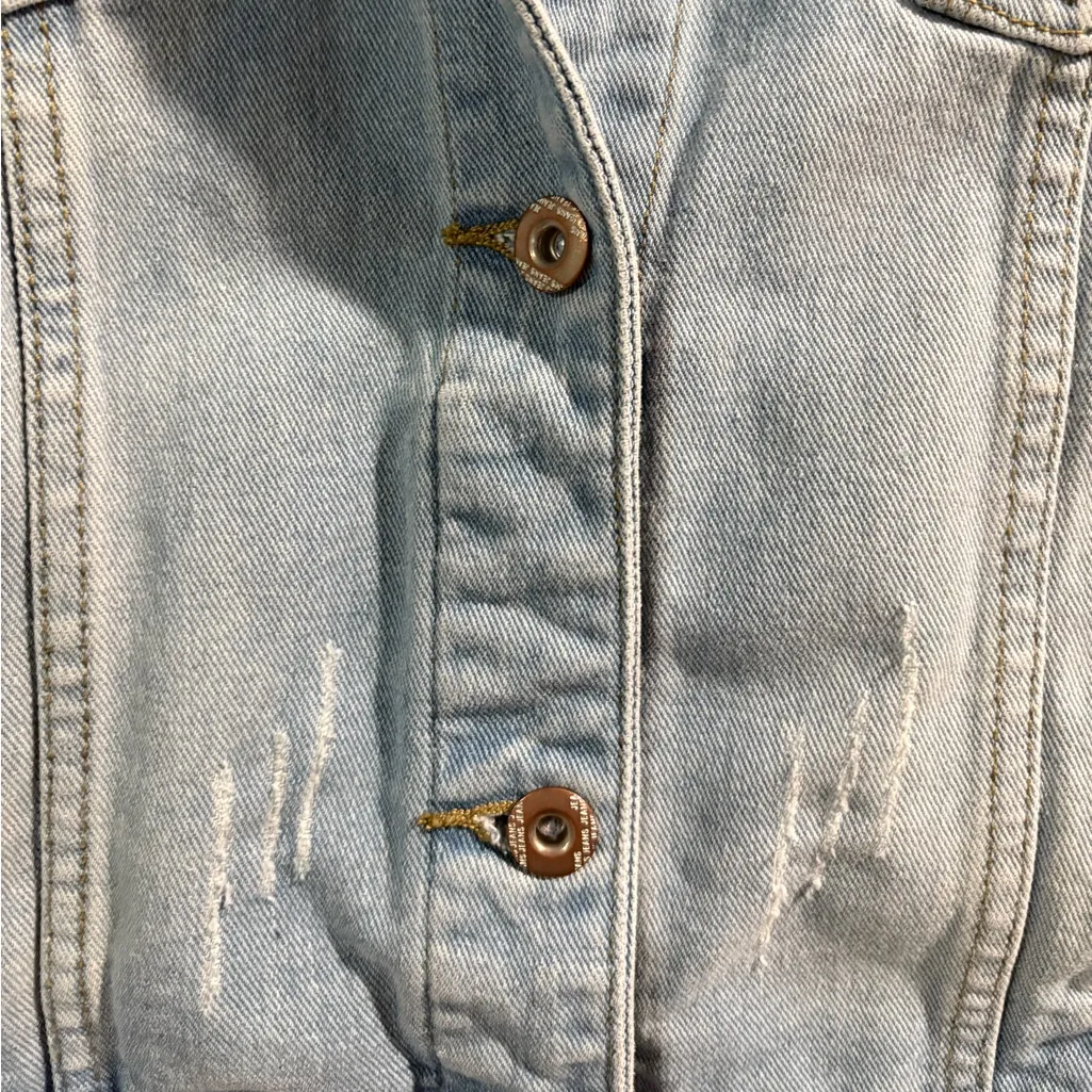 Distressed Light Wash Denim Jacket- Size Medium - Image 4