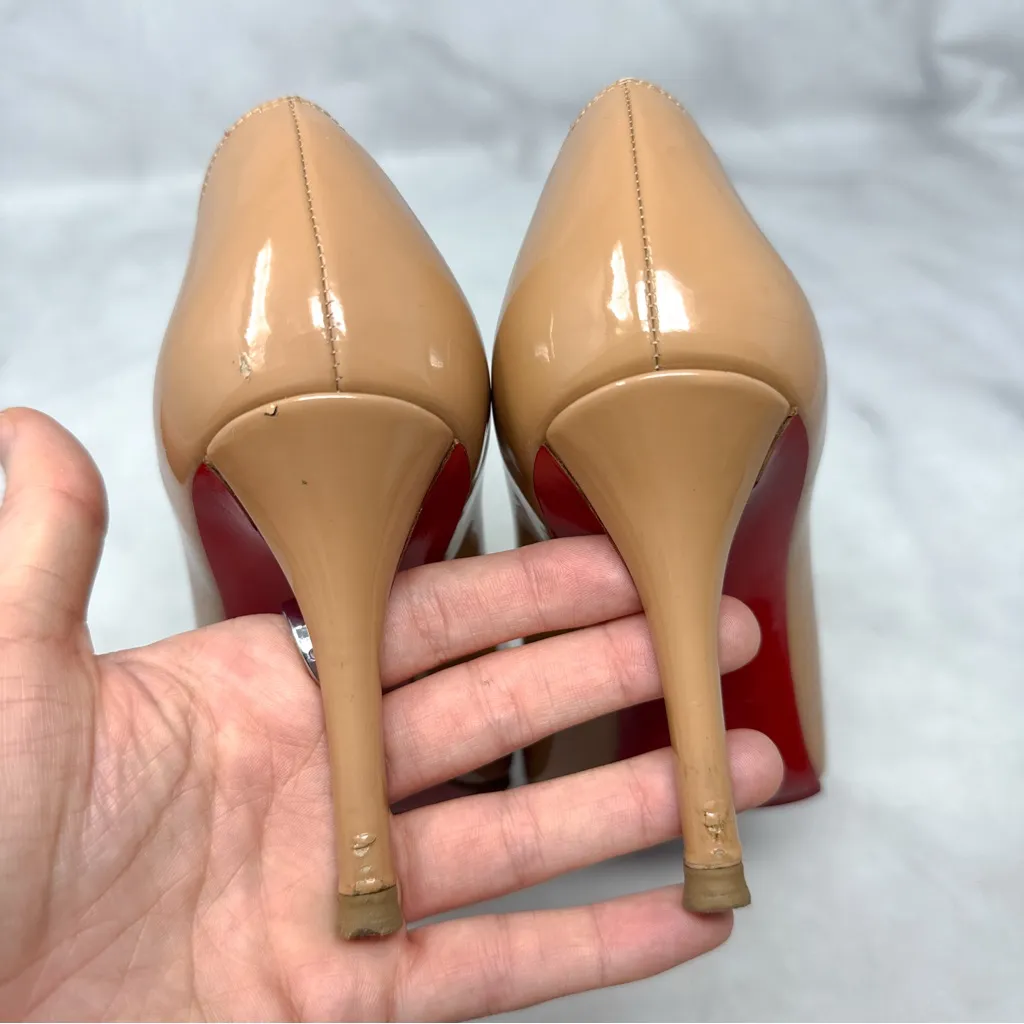 Christian Louboutin SophiaRegina 85 Notched Patent Leather Pumps Heels Nude 36 - Image 8