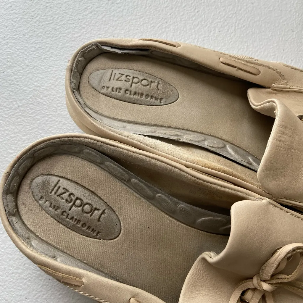 Lizsport women’s tan leather boat slip on mules loafers shoes size 7‎ - Image 7