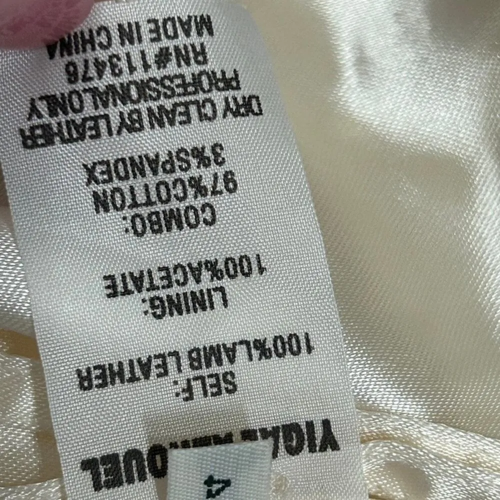 Yigal Azrouël 100% Lamb Leather Croc Embossed Pants Luxury Winter White Size 4 - Image 16