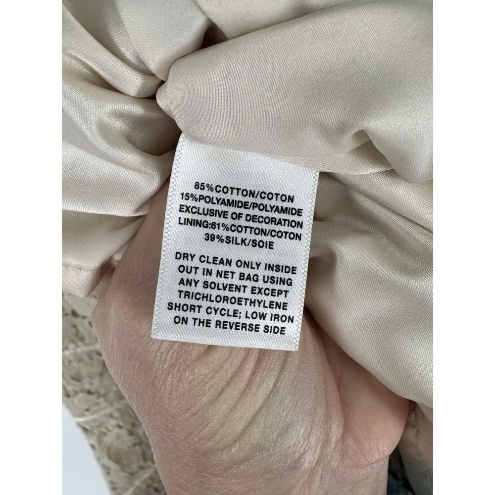 Lafayette 148 New York Women's Sleeveless V Neck Lace Overlay Dress 6 Bone Cream Tan - Image 7