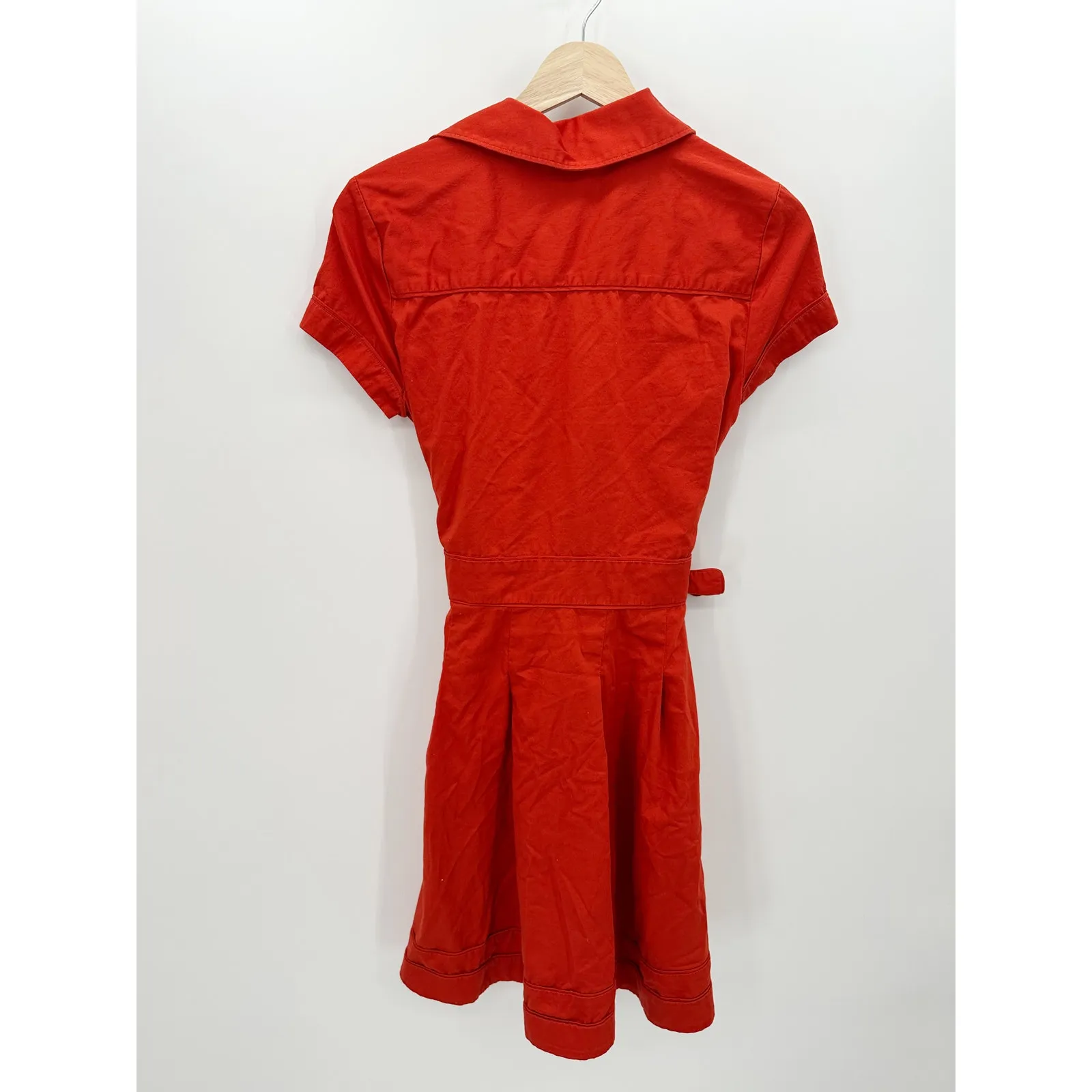 Banana Republic Factory Red Button Down Cotton Fit Flare Dress Feminine Size 4 - Image 2
