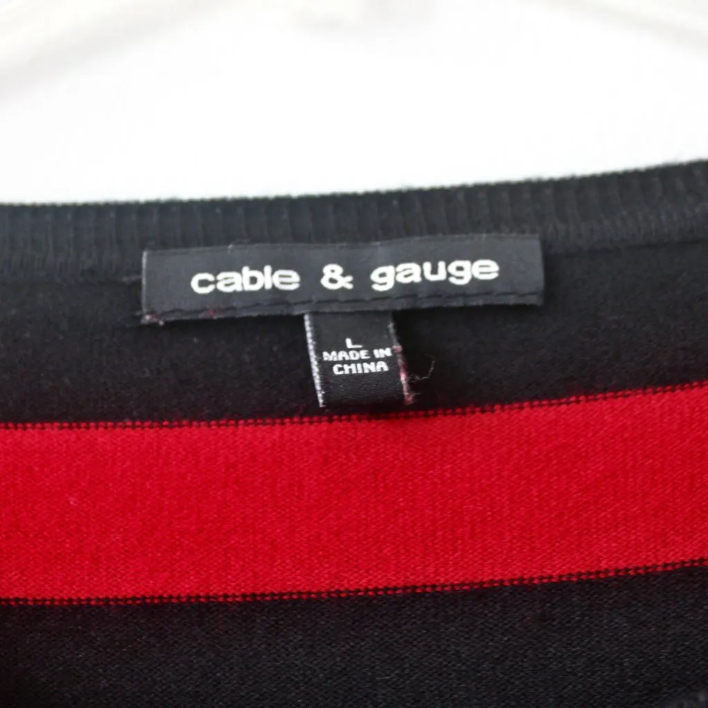 Cable and Gauge Black Red Striped Long-Sleeve Button Cardigan Sweater Large - Image 4