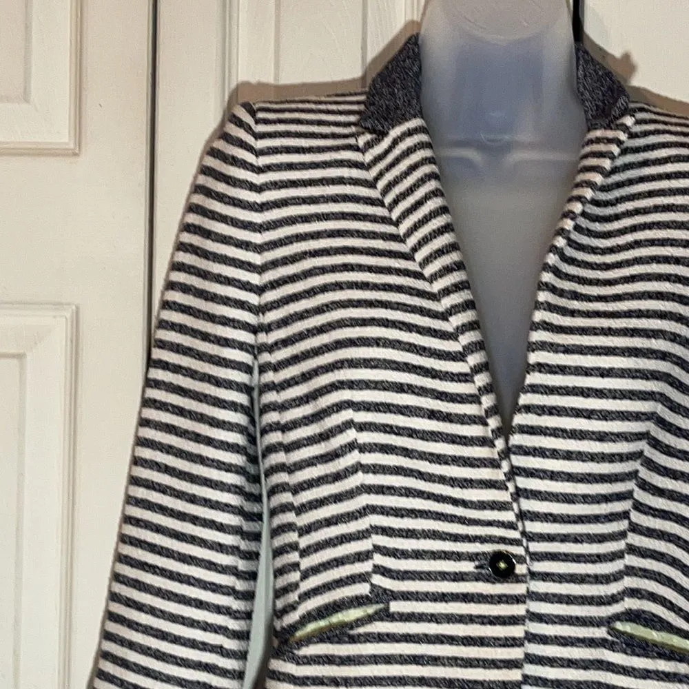 Zara Trafaluc Blue Striped Cropped Blazer Small - Image 3