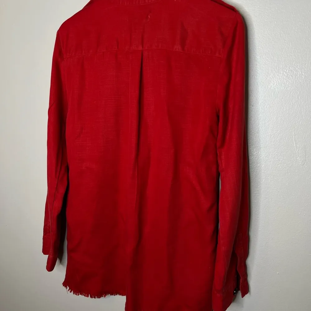 Zara Premium Denim Red Button Down Casual Long Sleeve Shirt Size XS - Image 6