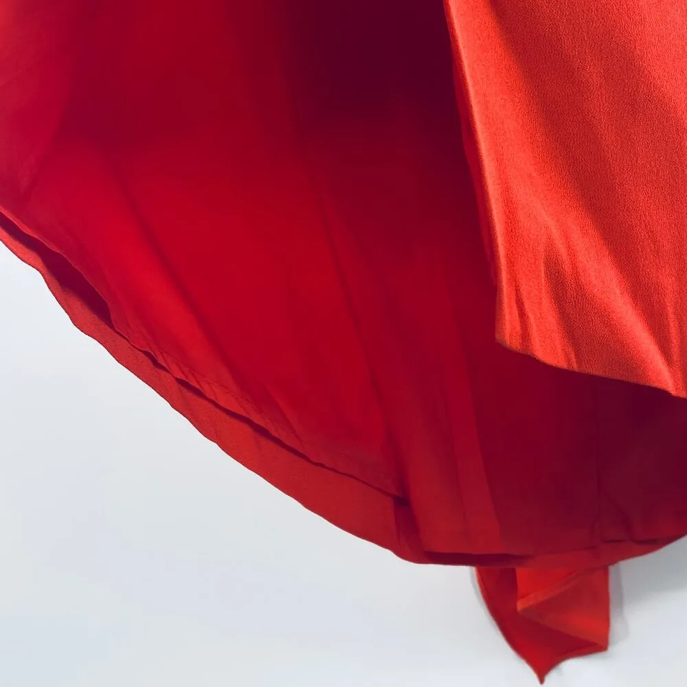 Reiss Womens Dita Waterfall Front Mandarin Bold Orange Draped Crepe Skirt Sz 6 - Image 9