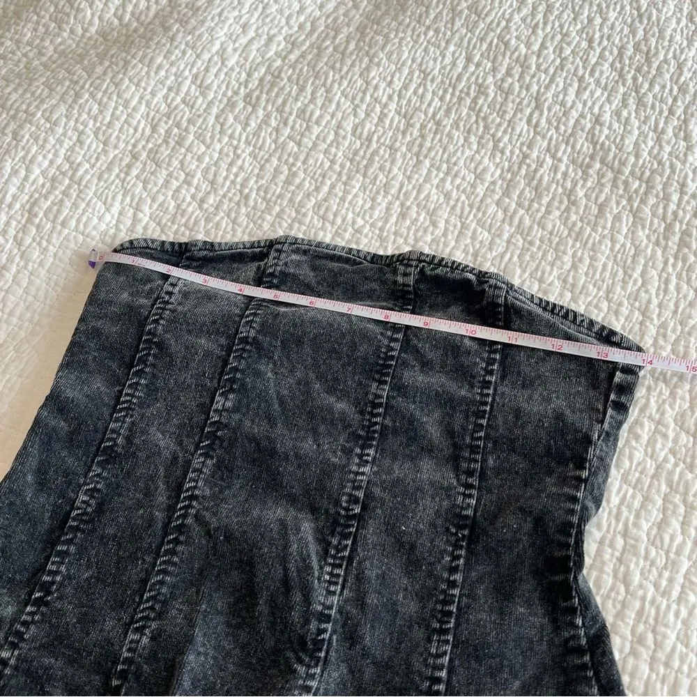 ✨ HYFVE Women’s Black Strapless Pleated Denim Mini Dress Medium - Image 8