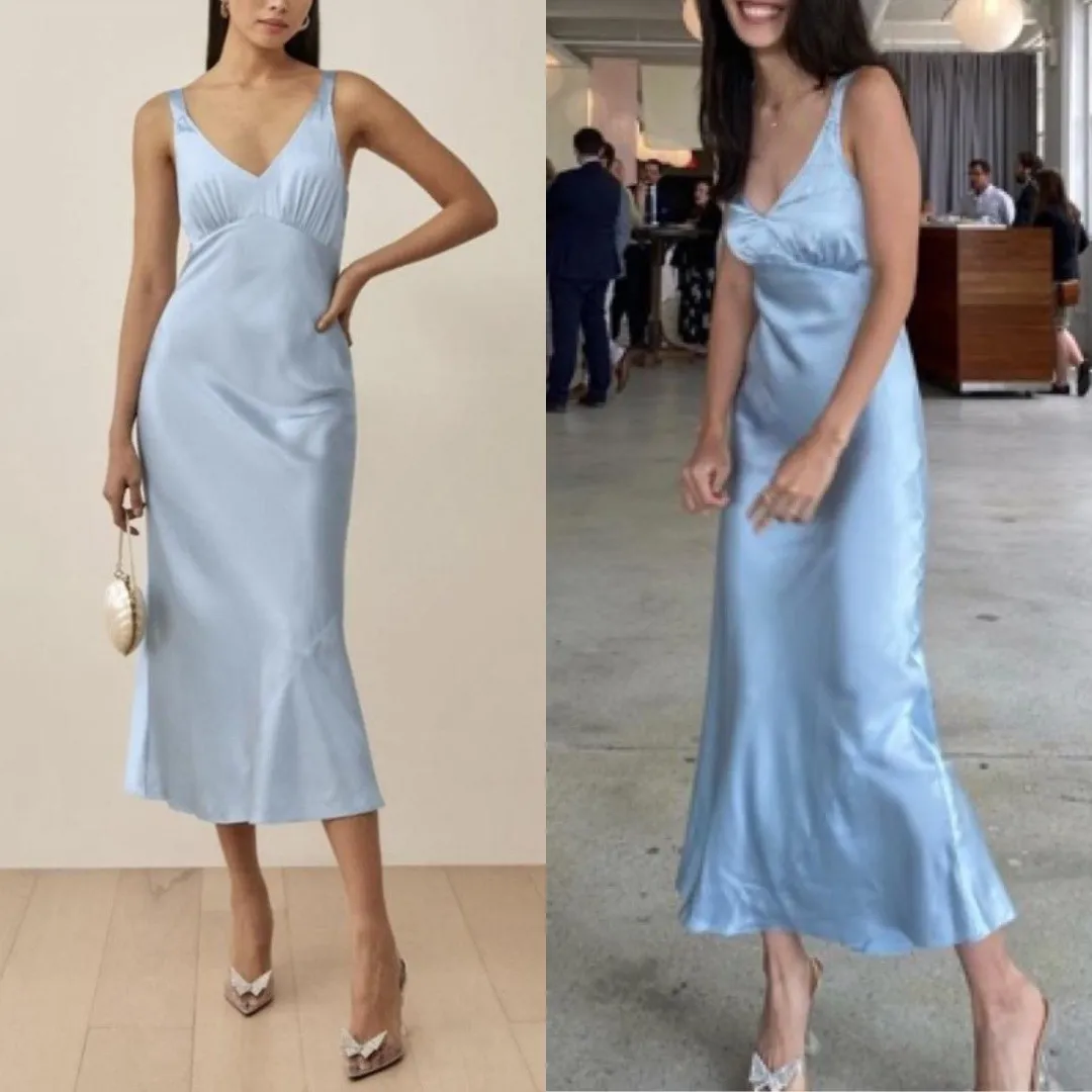 Reformation | Daytona 100% Silk Midi Slip Dress in‎ Mineral Blue - Image 2