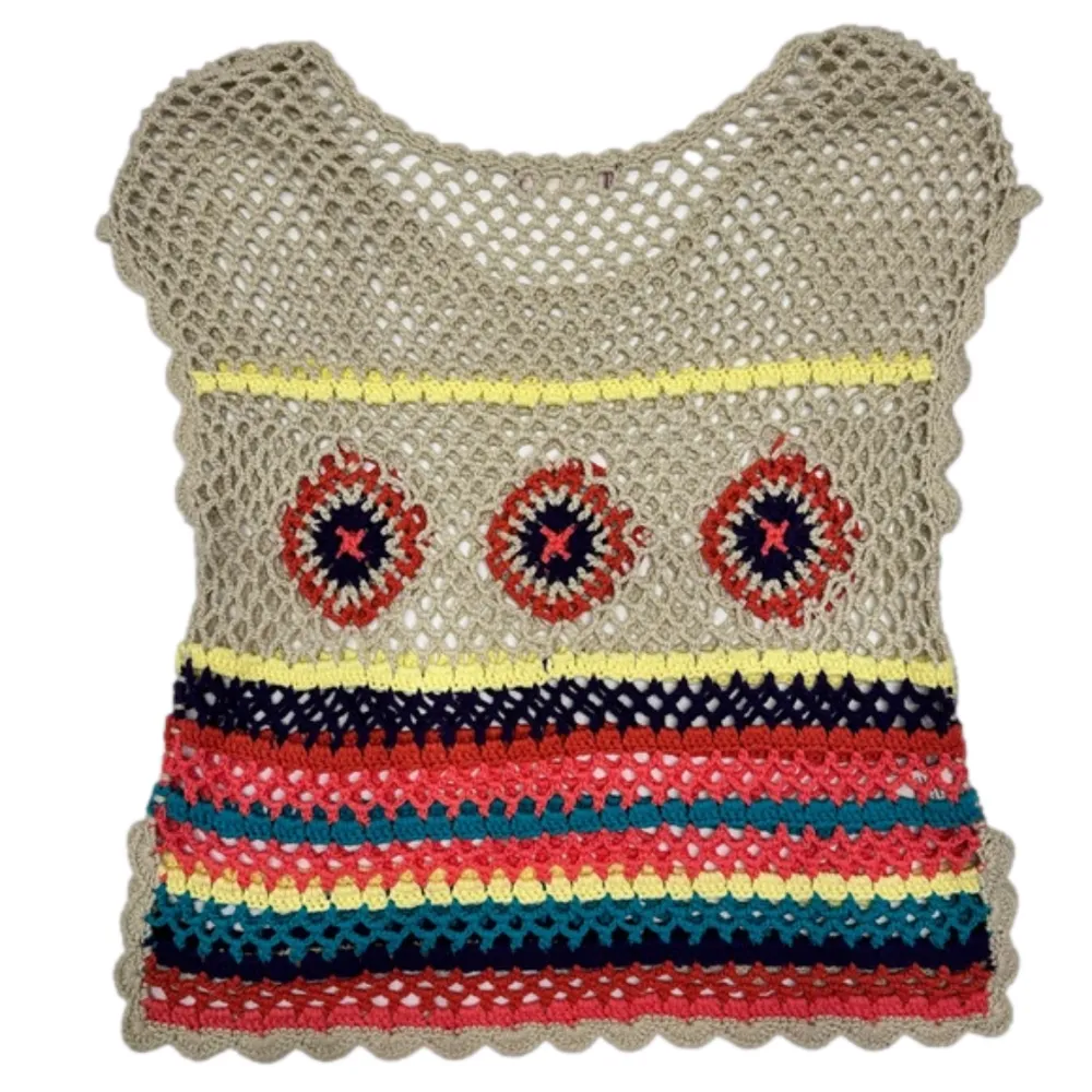 Chelsea & Violet Boho Hippie Sleeveless Bright Multicolor Sweater Size Small - Image 7