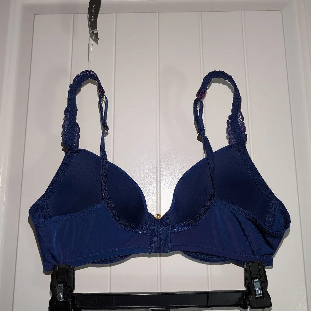 NWT Natori Body Double Lace Trim Full Fit Contour Bra 36C Navy/Fushia - Image 2
