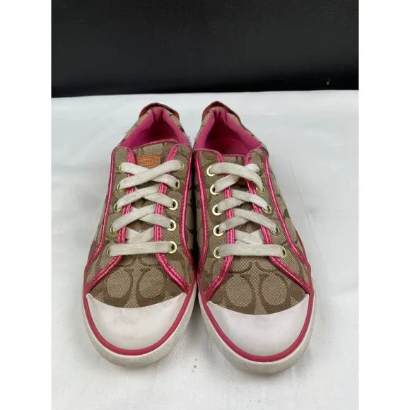 Coach Women's Metallic Pink /Tan Canvas Sneakers/ Shoes Size 7B SKU 4246 - Image 2