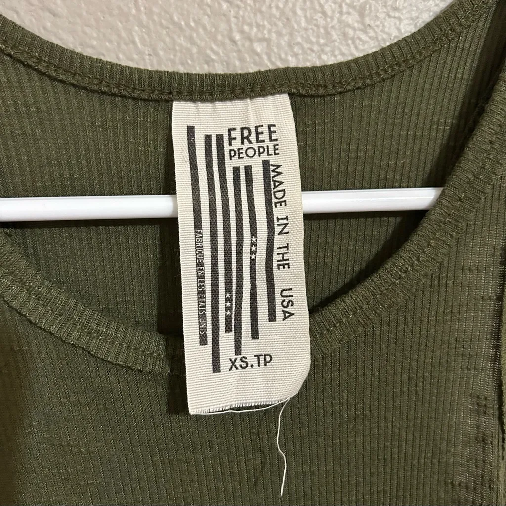 Free People Olive Green Ribbed Basic Tank Top Women’s Size XS - Image 5