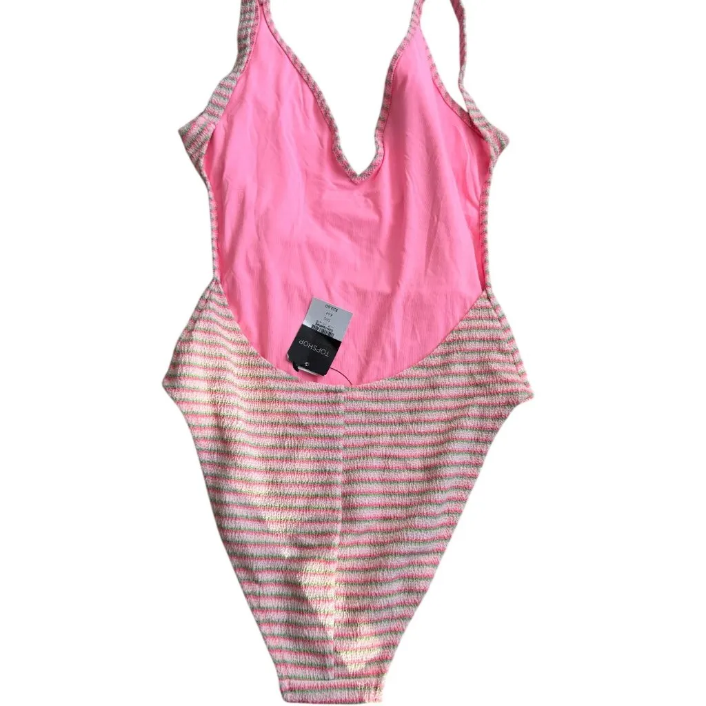 TOPSHOP Striped High Cut One Piece Swimsuit Bathing Suit Size US 6 NEW NWT - Image 6