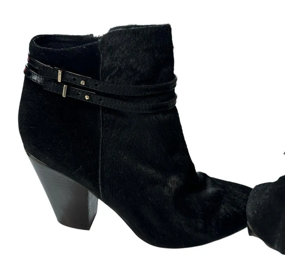 HAL RUBENSTEIN Black Cowhide Booties Size 8.5 Western Casual Leather Heels - Image 4