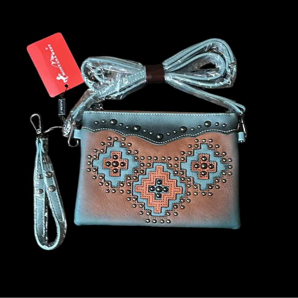 Montana West Brown & Turquoise Crossbody or Wristlet New W/ Tags in Bag - Image 4