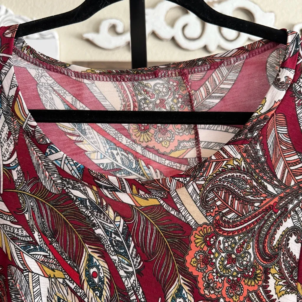 Women’s L XL Red Paisley Swing Dress Boho Chic Flowy Tunic Casual Layering - Image 5