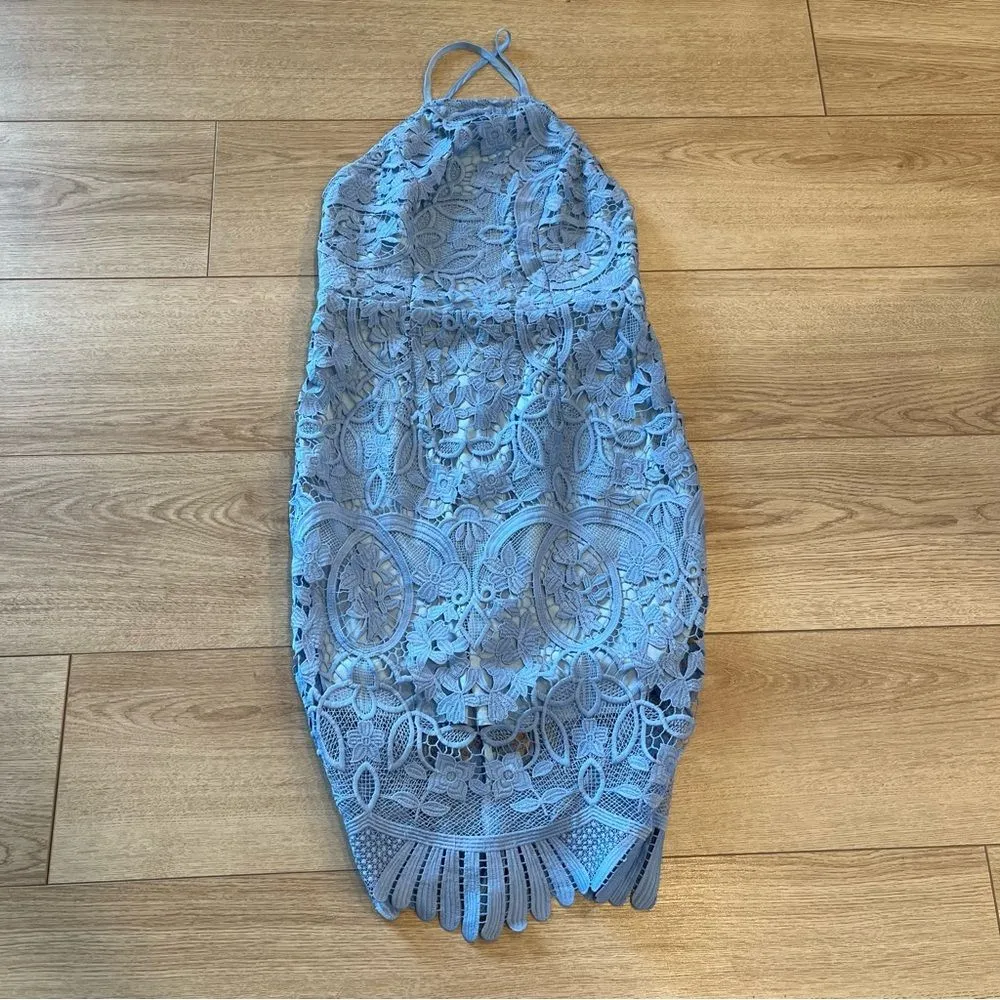 Lovers + Friends x Revolve Blue Lace Halter Knee Length Dress Size S - Image 2