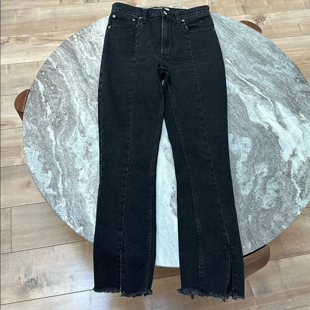 Abercrombie & Fitch Skinny High Rise Black Jeans Split Hem Sz 2 / 26 Regular - Image 5