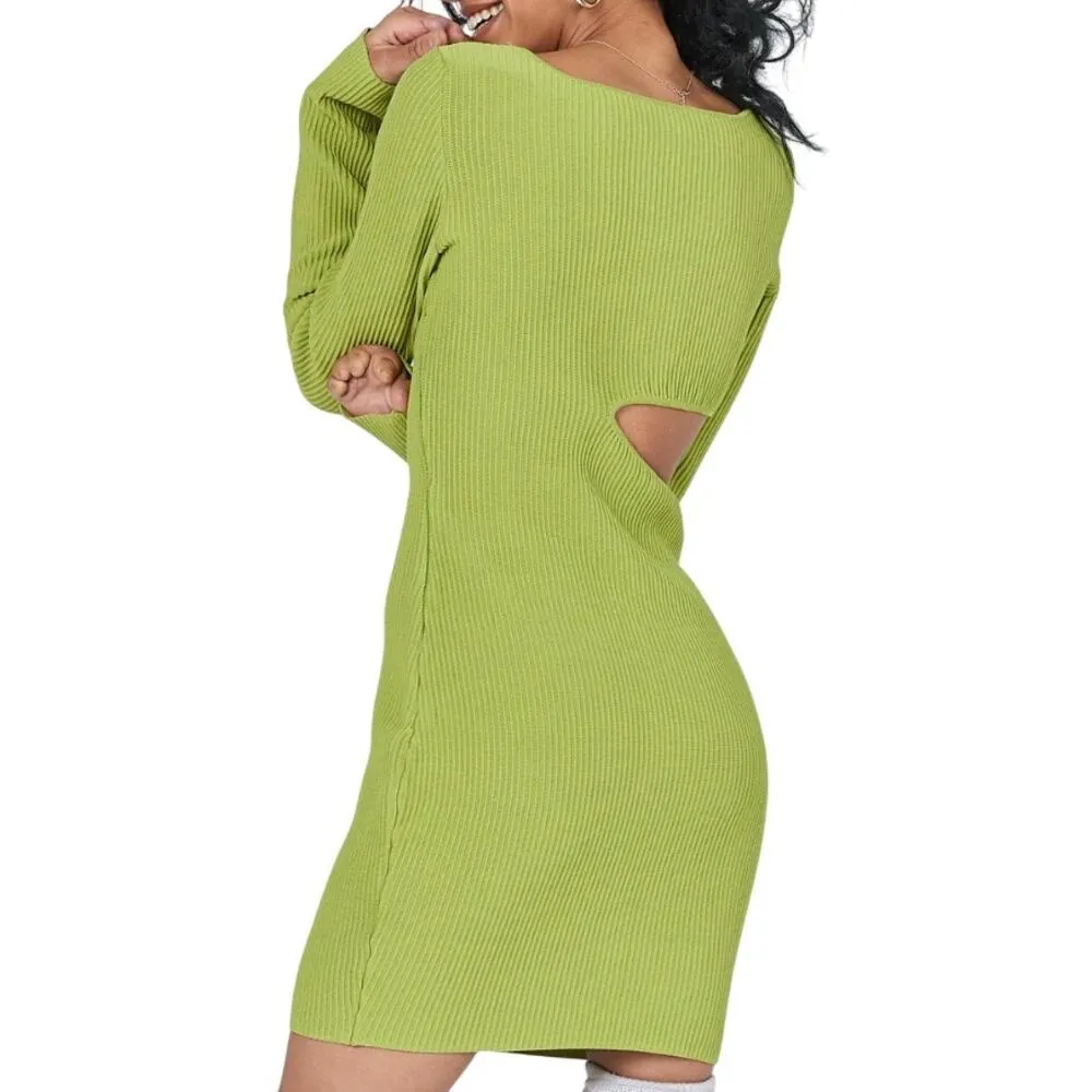 Princess Polly Giana Long Sleeve Mini Dress in Green, Size M/L​ - Image 2