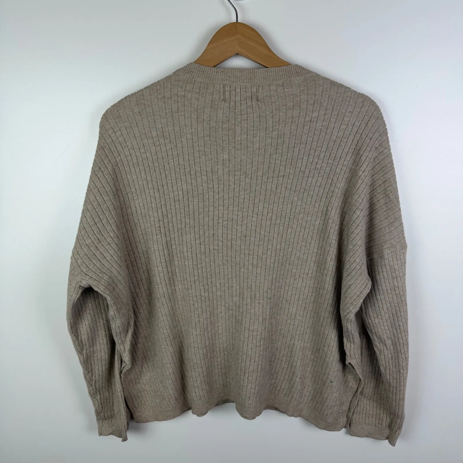 Saturday Sunday Anthropologie Henley Sweater Size XS Beige Ribbed Pullover Comfy Tan - Image 3