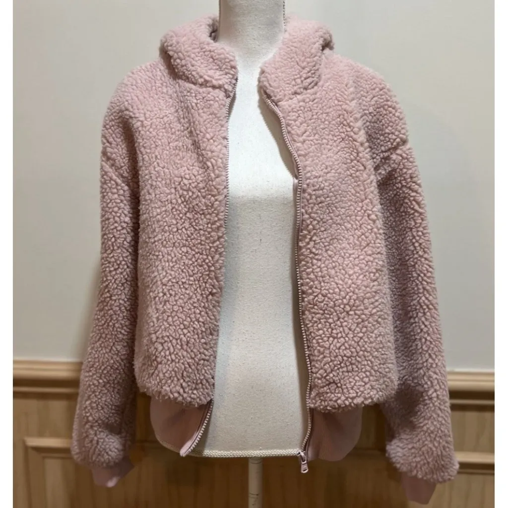 Fabletics  Summit Teddy Full Zip Hooded Jacket Sz Medium ~ Muted Mauve - Image 8