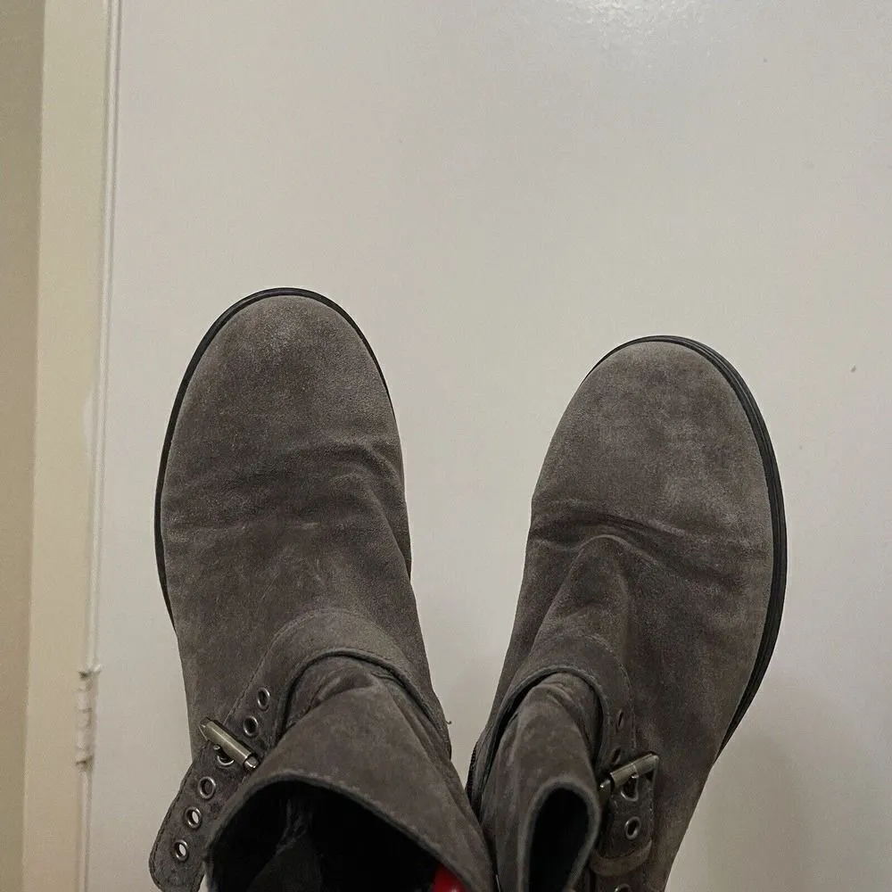 Aquatalia Gray Suede Leather Buckle Moto Boots Women's Size 7.5 - Image 4