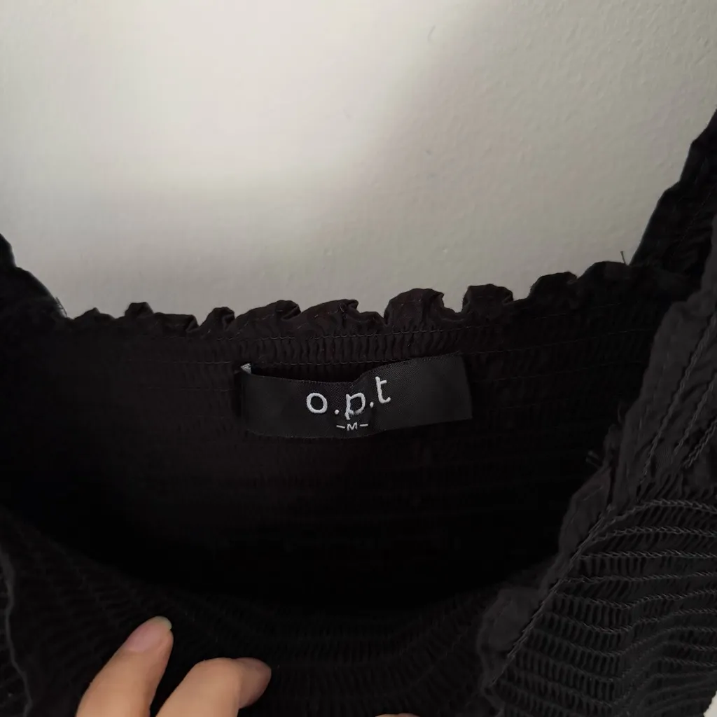 Opt Medium Daphne Midi Dress Ruffle Smock Puff Short Sleeve Cottage Whimsical Black - Image 6