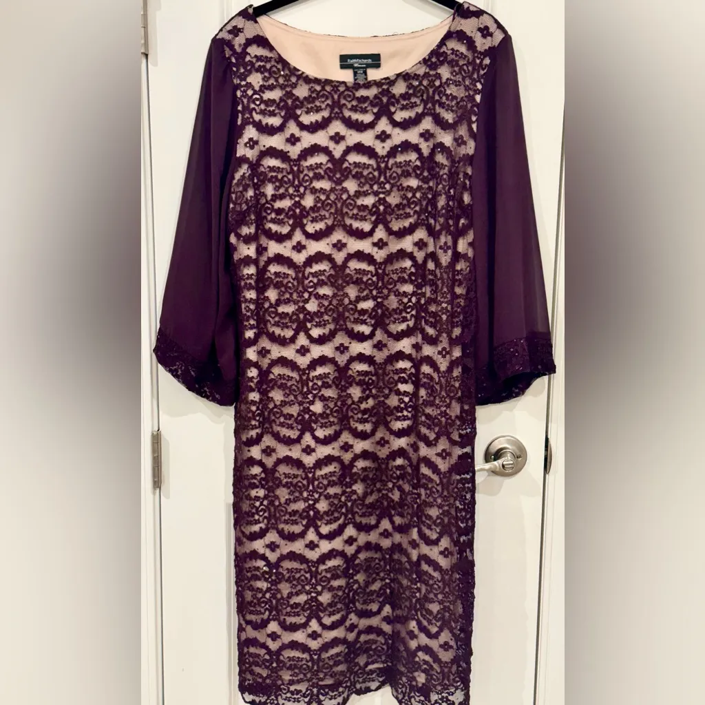 R&M Richards Plum Formal Lace Sequin Floral Sheath Dress 14W Mother of Bride - Image 5