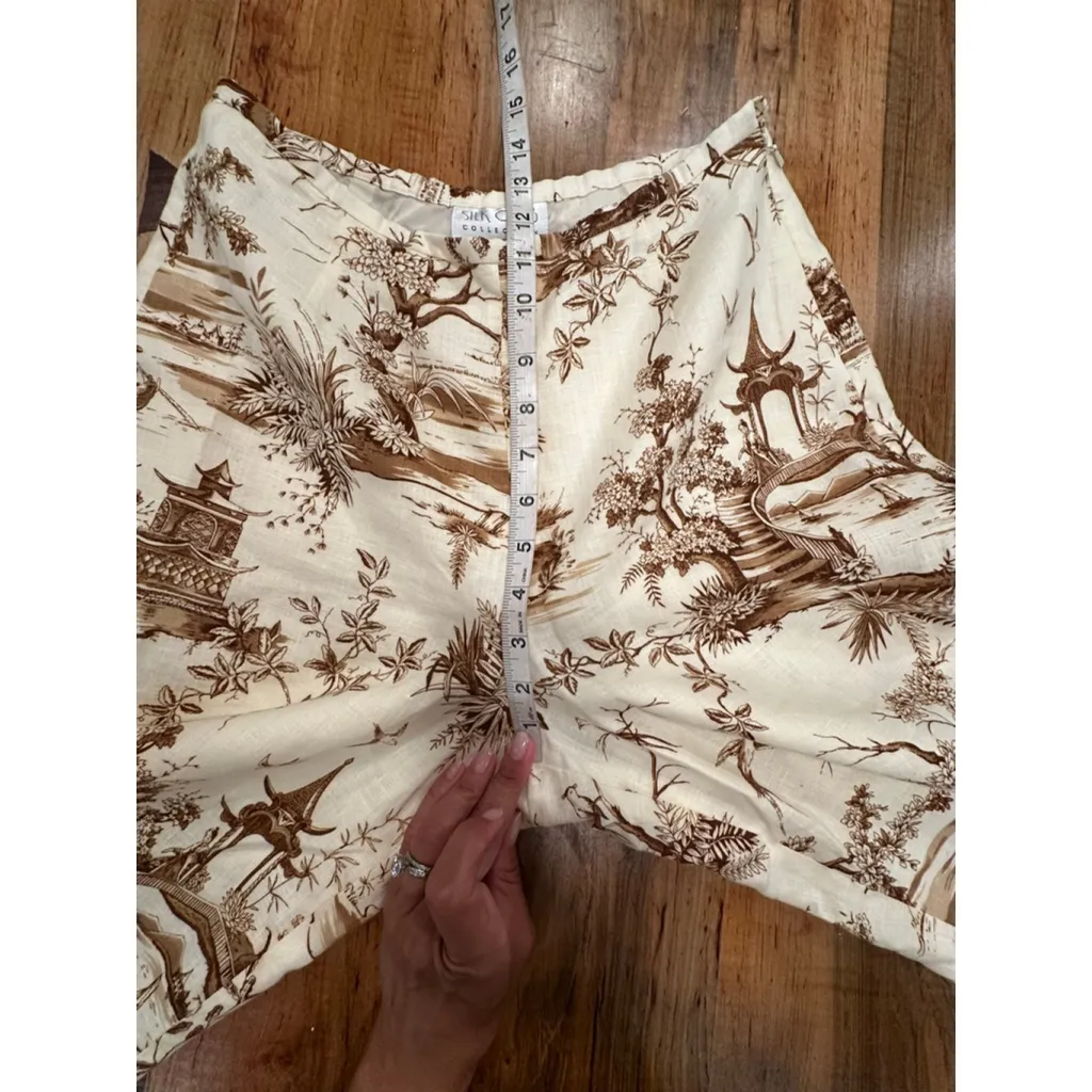 Women's Silk Club Collection Pants Size 6 Beige Brown Print Linen - Image 11