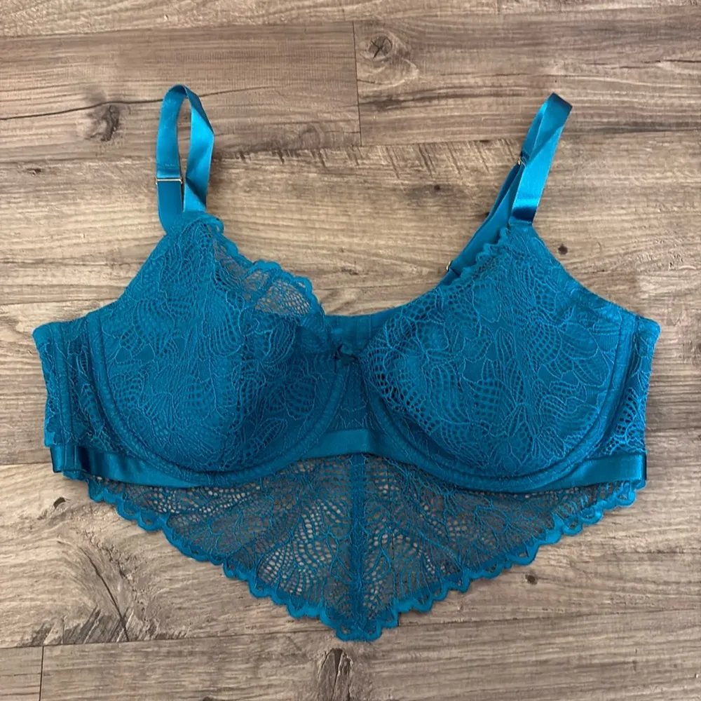 Cacique French Balconette blue open cup bra with over lace - Image 2
