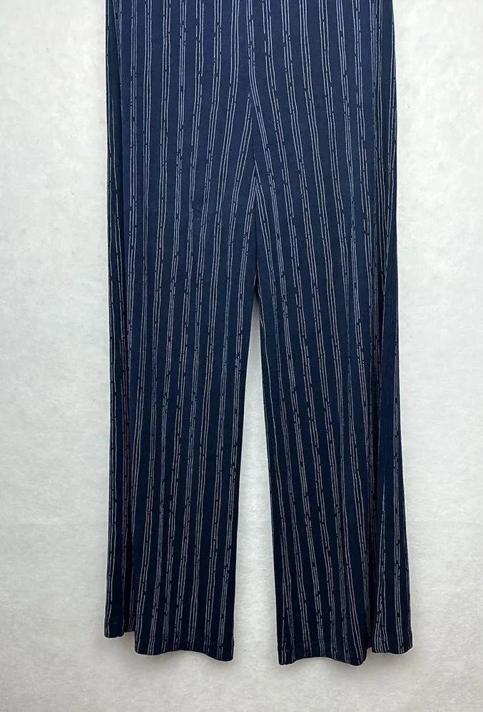 Chicos Travelers Wide Leg Pants Womens Slinky Knit Navy White Striped Sz O Short - Image 4