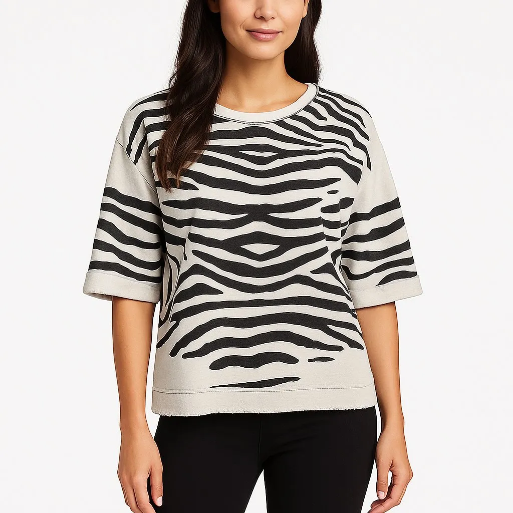 Marc New York Zebra Print Short Sleeve Sweatshirt Large Oversized Crewneck Black - Image 1